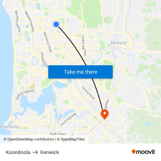 Koondoola to Kenwick map