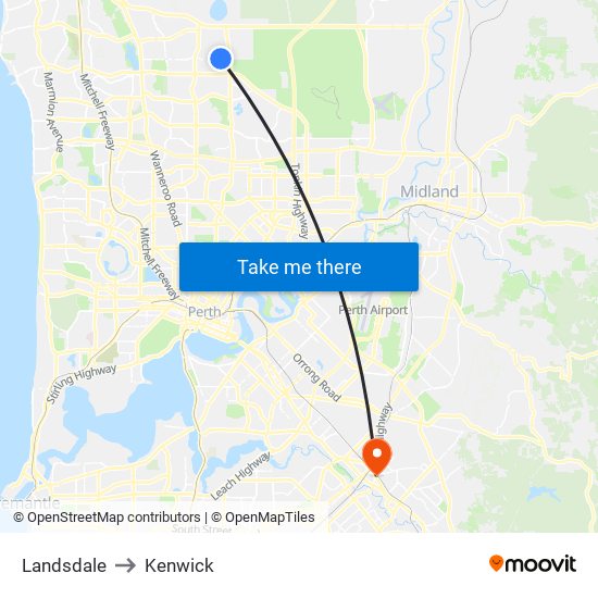 Landsdale to Kenwick map