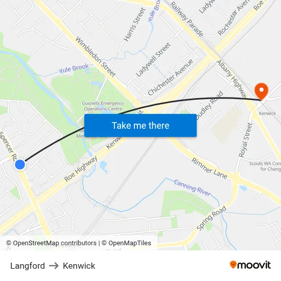 Langford to Kenwick map