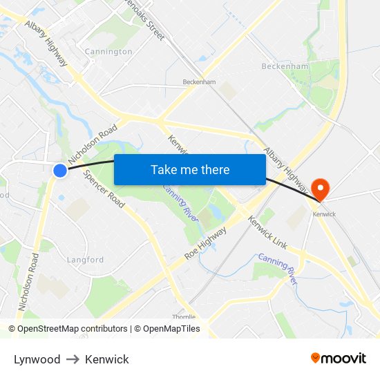 Lynwood to Kenwick map