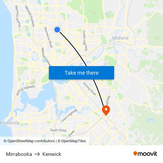 Mirrabooka to Kenwick map