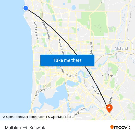 Mullaloo to Kenwick map