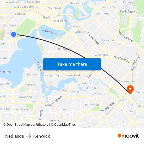 Nedlands to Kenwick map