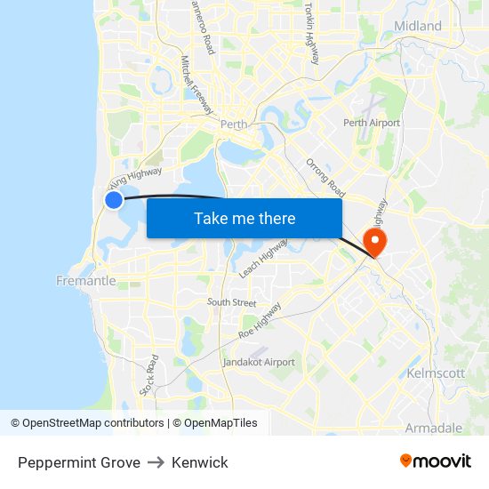 Peppermint Grove to Kenwick map