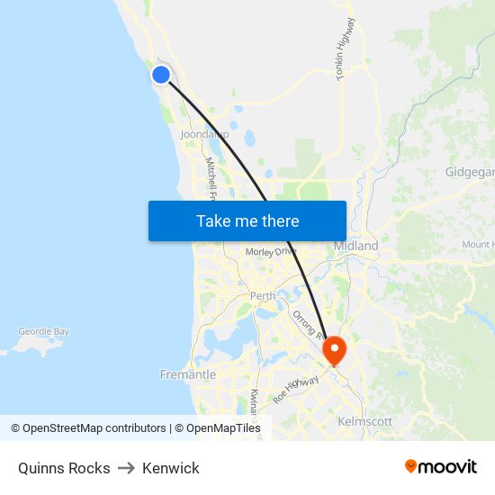 Quinns Rocks to Kenwick map