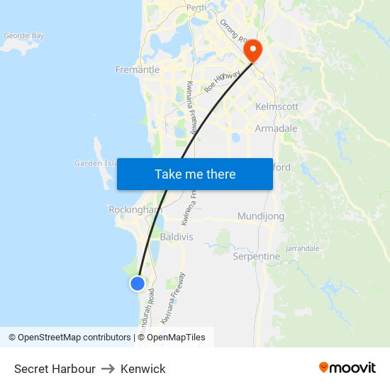 Secret Harbour to Kenwick map