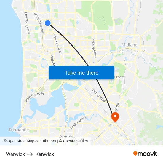 Warwick to Kenwick map