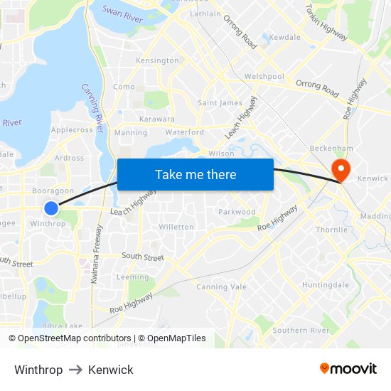 Winthrop to Kenwick map