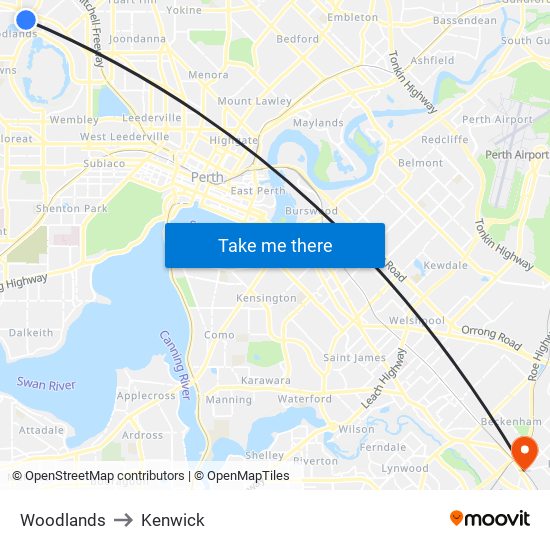 Woodlands to Kenwick map