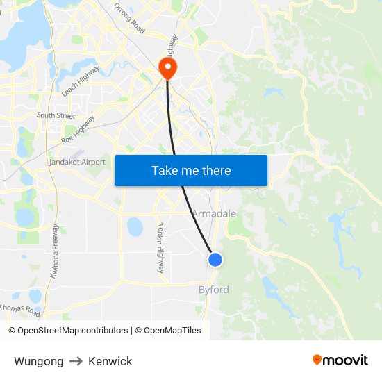 Wungong to Kenwick map
