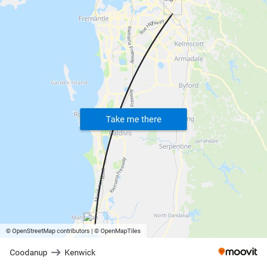 Coodanup to Kenwick map