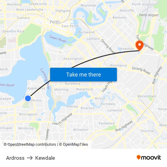 Ardross to Kewdale map