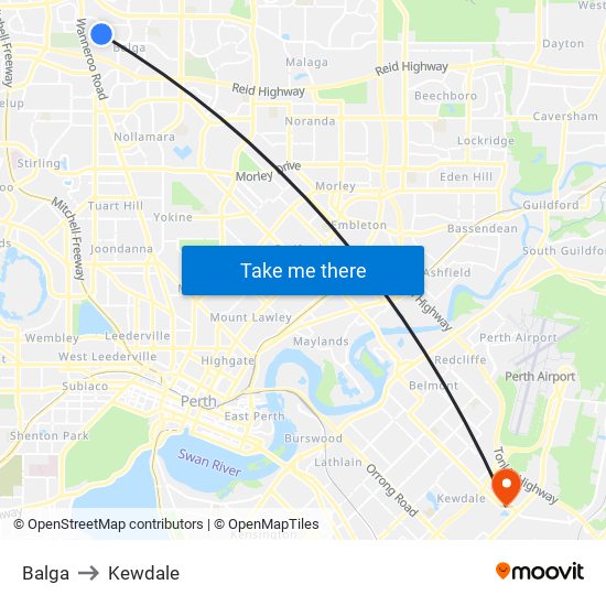 Balga to Kewdale map