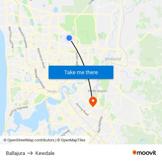 Ballajura to Kewdale map