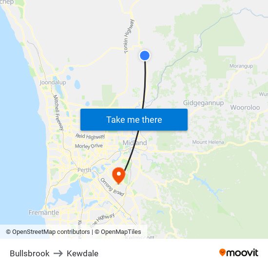 Bullsbrook to Kewdale map
