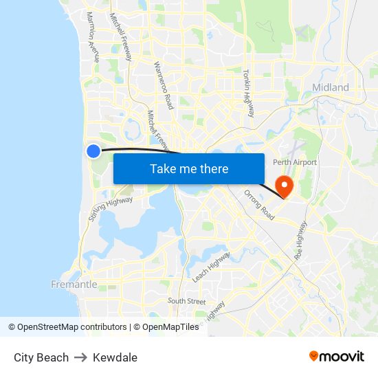 City Beach to Kewdale map