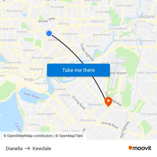 Dianella to Kewdale map