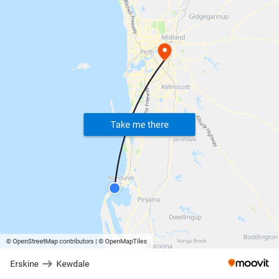 Erskine to Kewdale map