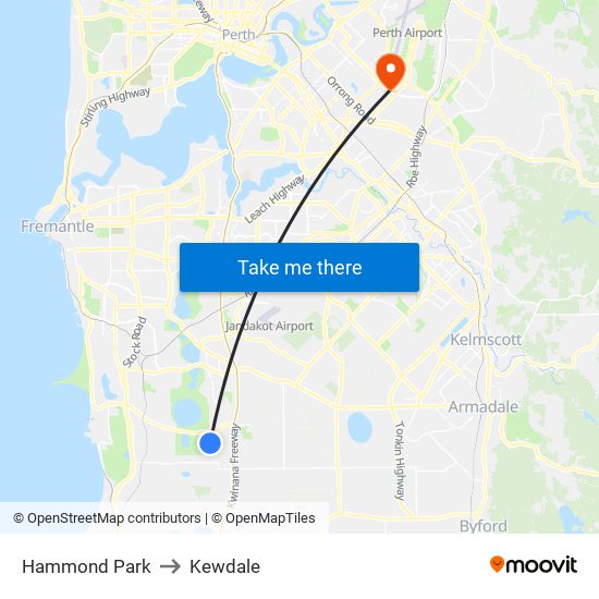 Hammond Park to Kewdale map