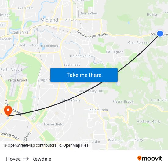 Hovea to Kewdale map