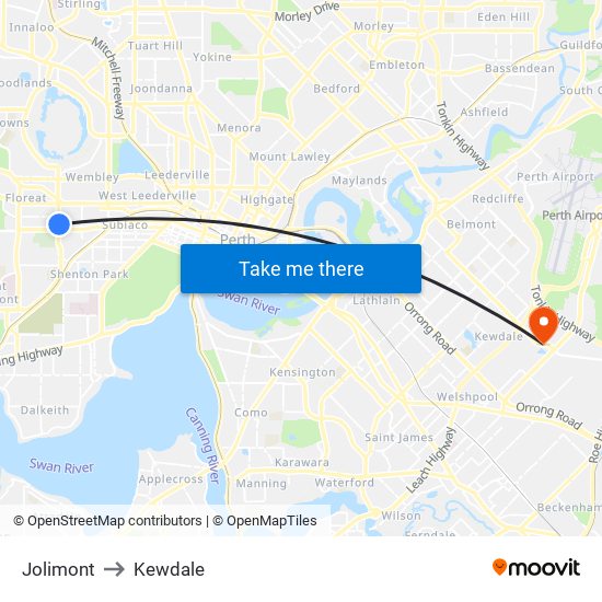 Jolimont to Kewdale map