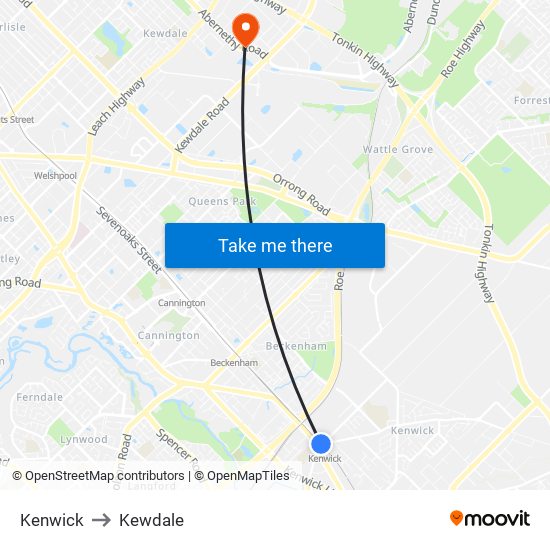 Kenwick to Kewdale map