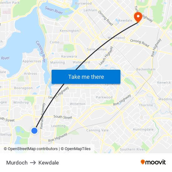 Murdoch to Kewdale map