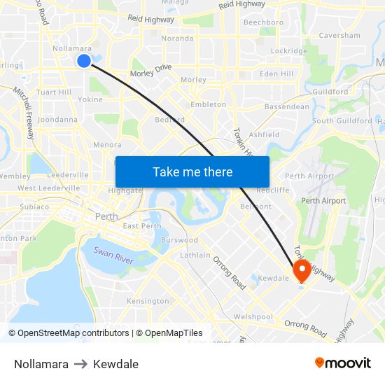 Nollamara to Kewdale map