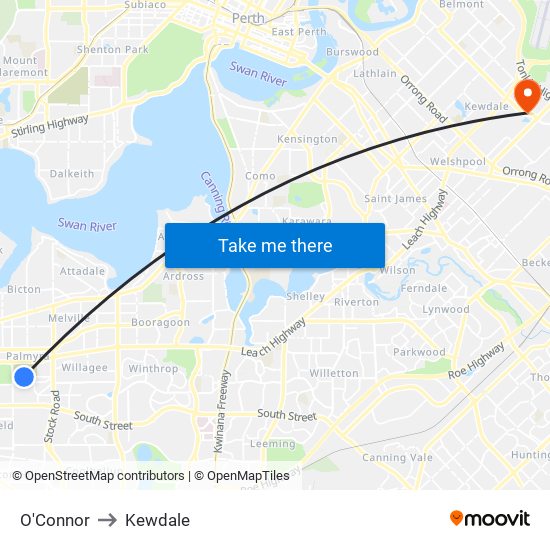 O'Connor to Kewdale map