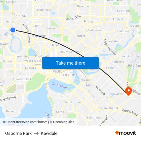 Osborne Park to Kewdale map