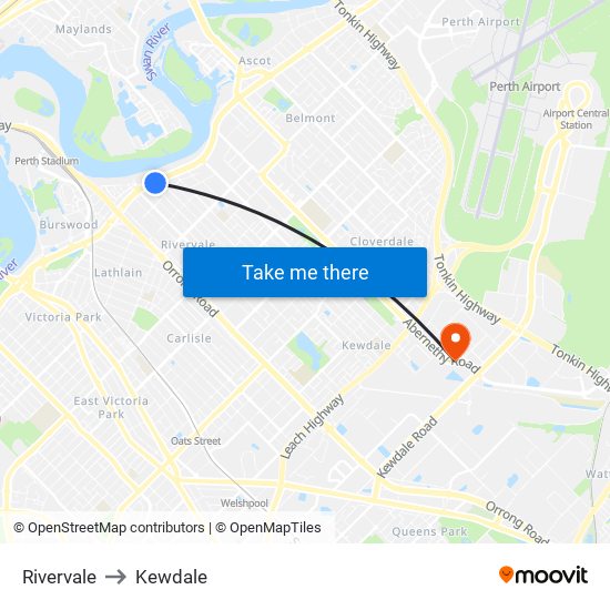 Rivervale to Kewdale map