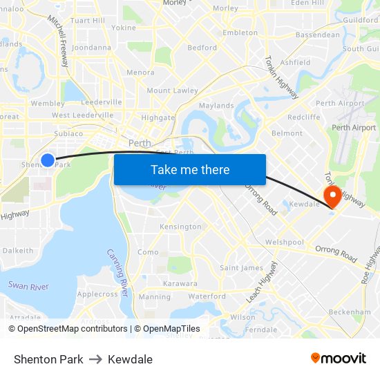 Shenton Park to Kewdale map