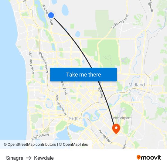 Sinagra to Kewdale map