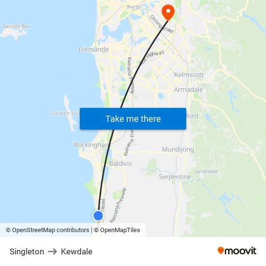 Singleton to Kewdale map