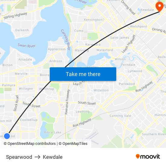 Spearwood to Kewdale map