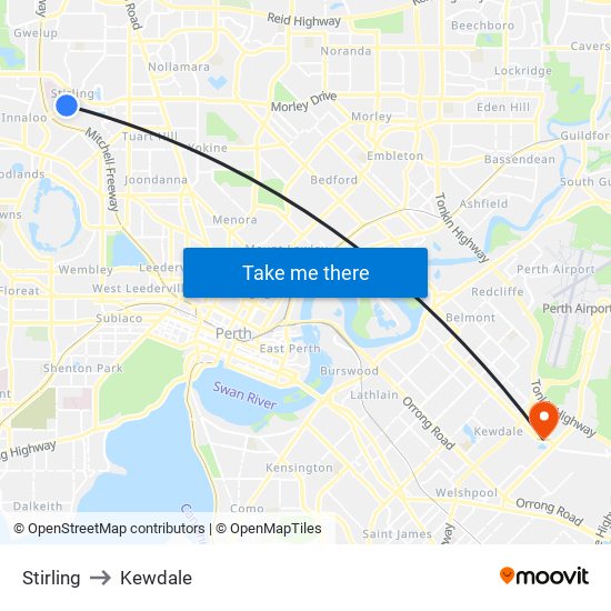 Stirling to Kewdale map