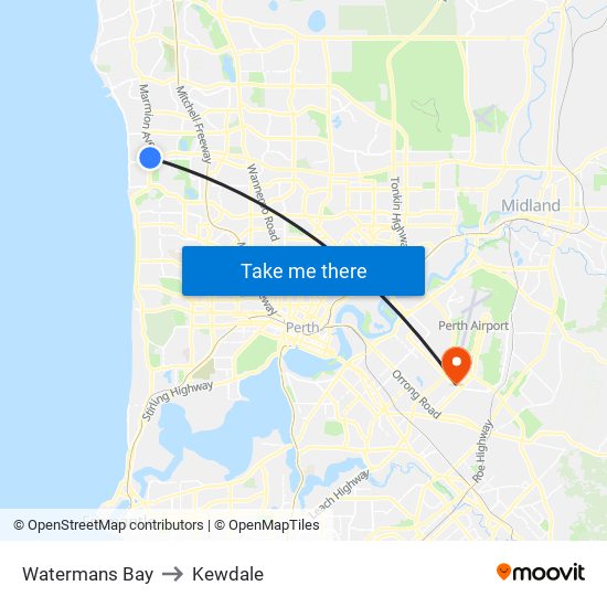 Watermans Bay to Kewdale map