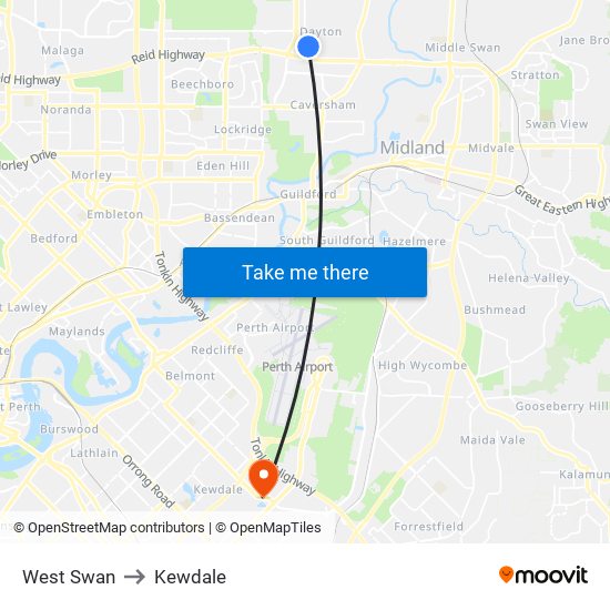 West Swan to Kewdale map