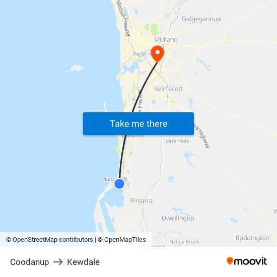 Coodanup to Kewdale map