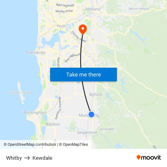 Whitby to Kewdale map