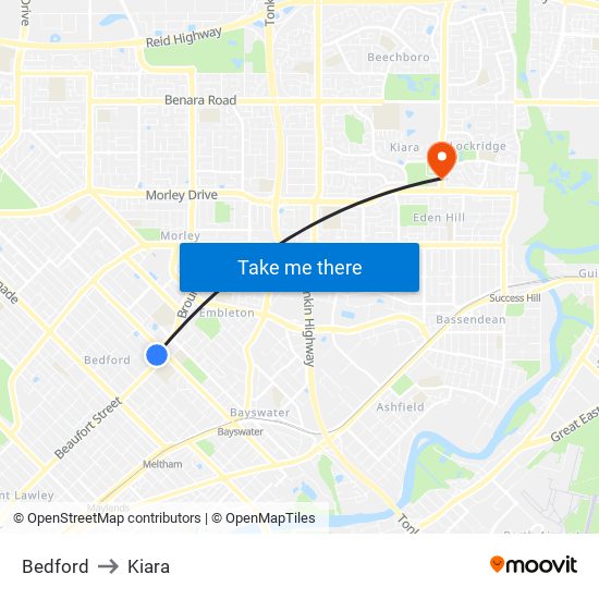 Bedford to Kiara map
