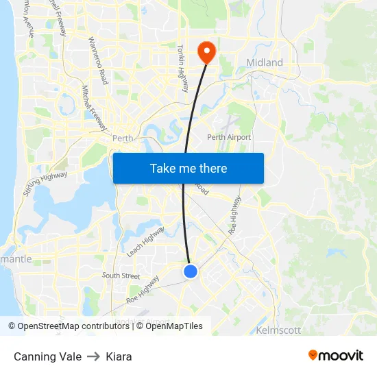 Canning Vale to Kiara map