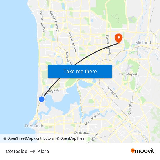 Cottesloe to Kiara map