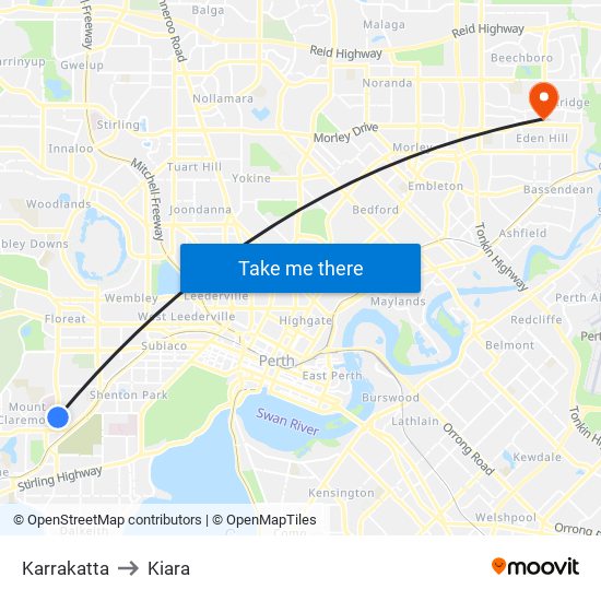 Karrakatta to Kiara map