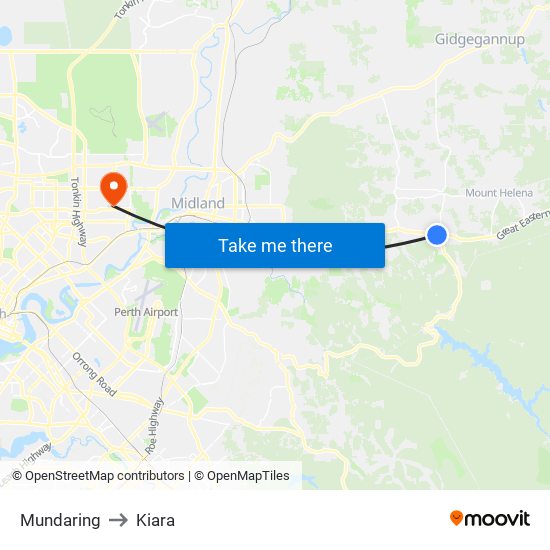 Mundaring to Kiara map