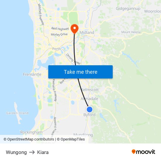 Wungong to Kiara map