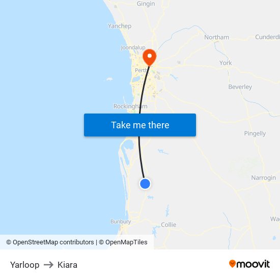 Yarloop to Kiara map