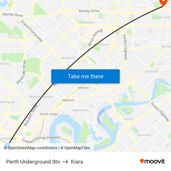 Perth Underground Stn to Kiara map