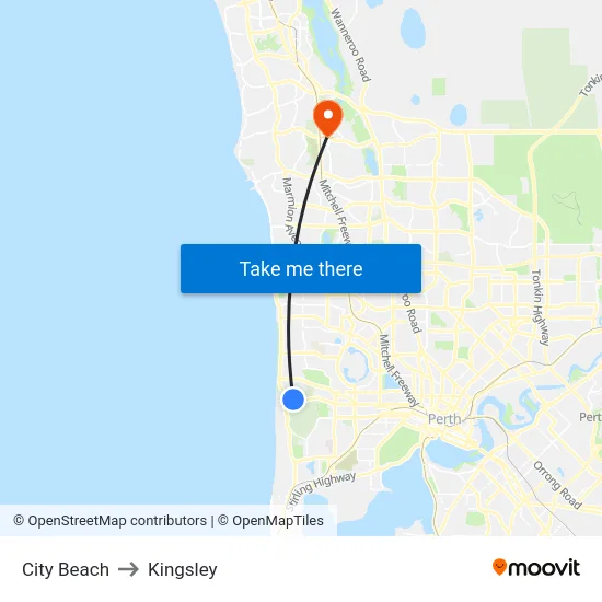 City Beach to Kingsley map