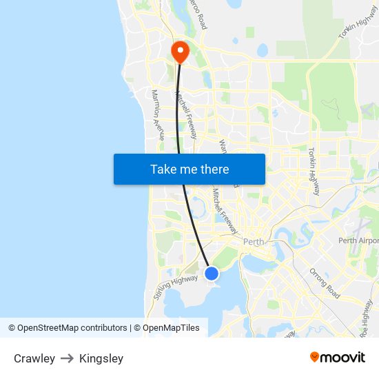 Crawley to Kingsley map